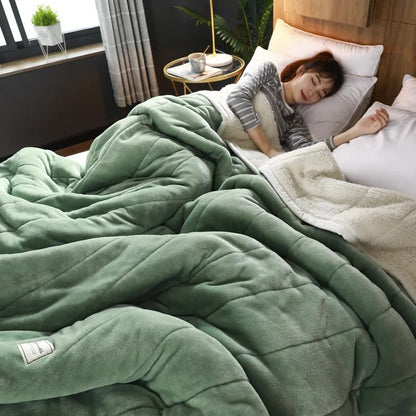 Anyhouz Blanket Green Coral Fleece Autumn Winter Warm 3 Layers Thicken Flannel Soft Comfortable Warmth Quilts Washable 180x200cm-Blankets-PEROZ Accessories