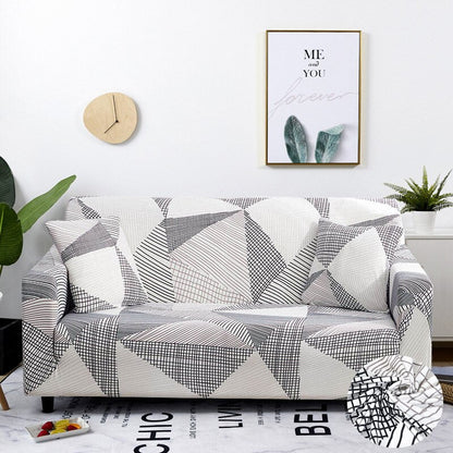 Anyhouz 1 Seater Sofa Cover White Geometric Style and Protection For Living Room Sofa Chair Elastic Stretchable Slipcover-Slipcovers-PEROZ Accessories