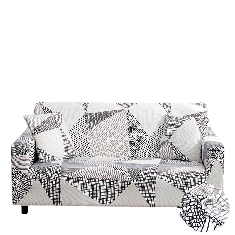 Anyhouz 4 Seater Sofa Cover White Geometric Style and Protection For Living Room Sofa Chair Elastic Stretchable Slipcover-Slipcovers-PEROZ Accessories