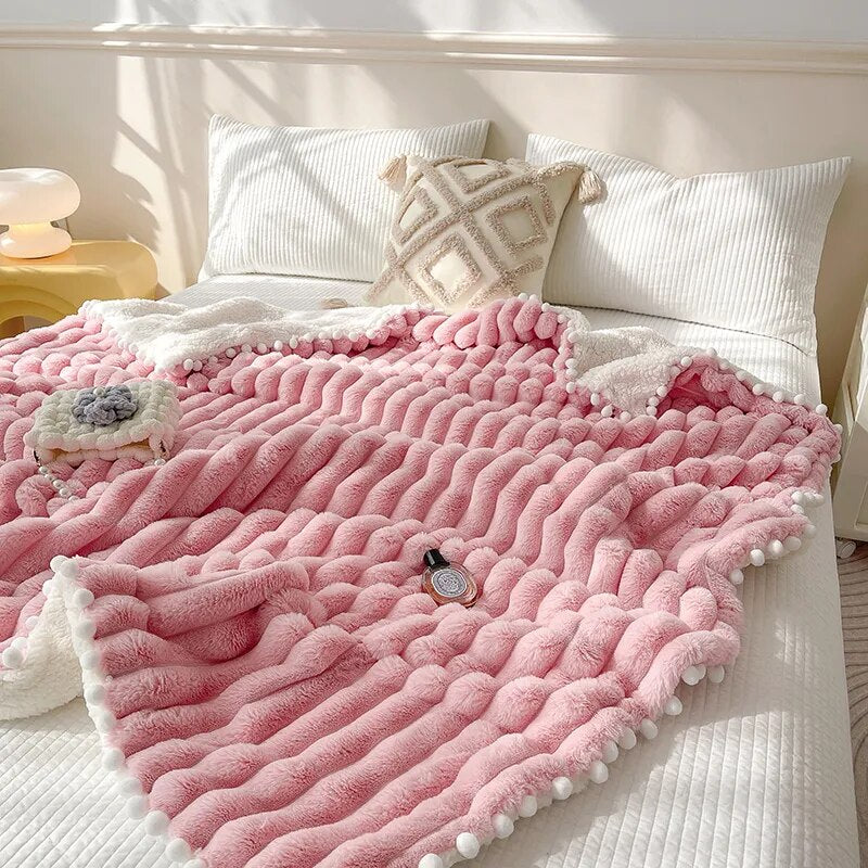 Anyhouz Blanket Deep Pink Tuscan Faux Rabbit Fur Autumn Winter Warm Wool Weighted Blanket Soft Cozy Warmth Sofa Blankets 120x150cm-Blankets-PEROZ Accessories