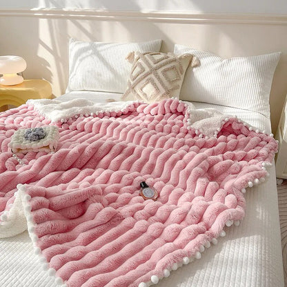 Anyhouz Blanket Deep Pink Tuscan Faux Rabbit Fur Autumn Winter Warm Wool Weighted Blanket Soft Cozy Warmth Sofa Blankets 120x150cm-Blankets-PEROZ Accessories