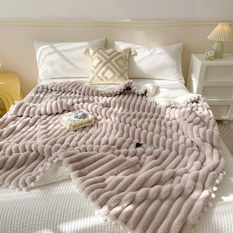 Anyhouz Blanket Brown Tuscan Faux Rabbit Fur Autumn Winter Warm Wool Weighted Blanket Soft Cozy Warmth Sofa Blankets 150x200cm-Blankets-PEROZ Accessories