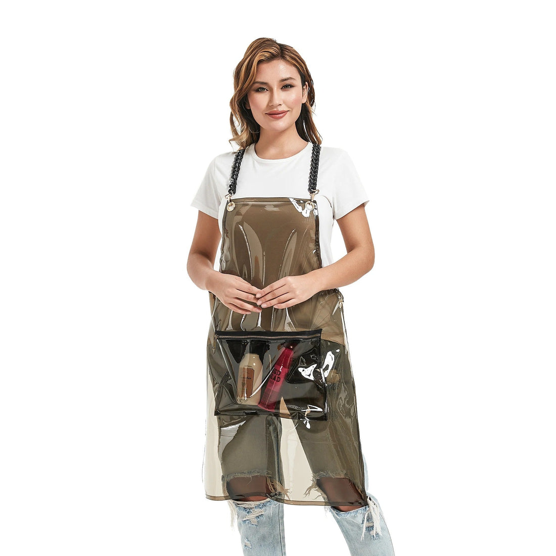 Anyhouz Salon Barber Black Apron 3 Pockets Fashion Cross-back Adjustable Waterproof Ideal for Hair Stylist-Aprons-PEROZ Accessories
