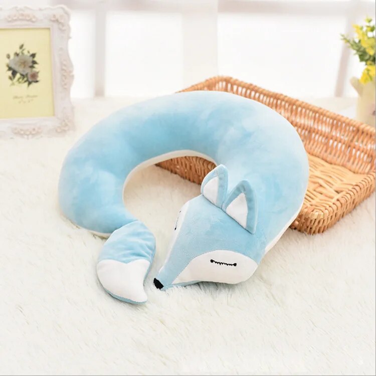 Anypack Neck Pillow Aqua Blue Fox Creative Cartoon U-Shaped Cute Comfortable Sleep Headrest-Neck Pillow-PEROZ Accessories