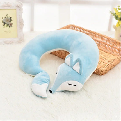 Anypack Neck Pillow Aqua Blue Fox Creative Cartoon U-Shaped Cute Comfortable Sleep Headrest-Neck Pillow-PEROZ Accessories
