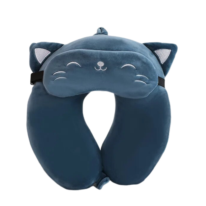 Anypack Neck Pillow Blue Cat Cartoon Memory Cotton U-shaped Soft Fluffy Comfortable Sleep Headrest-Neck Pillow-PEROZ Accessories