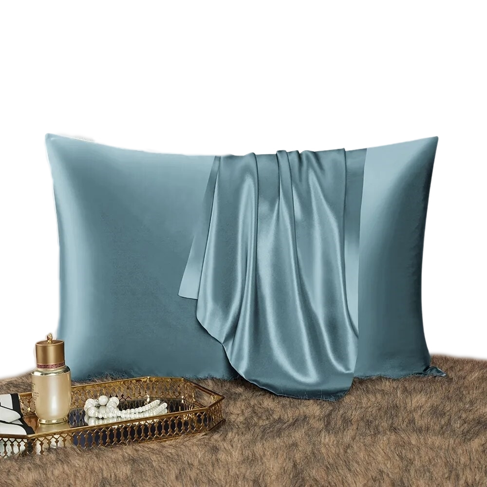 Anyhouz Pillowcase 50x90cm Blue Gray Set with Eye Mask Natural Mulberry Silk for Comfortable and Relaxing Home Bed-Pillowcases-PEROZ Accessories