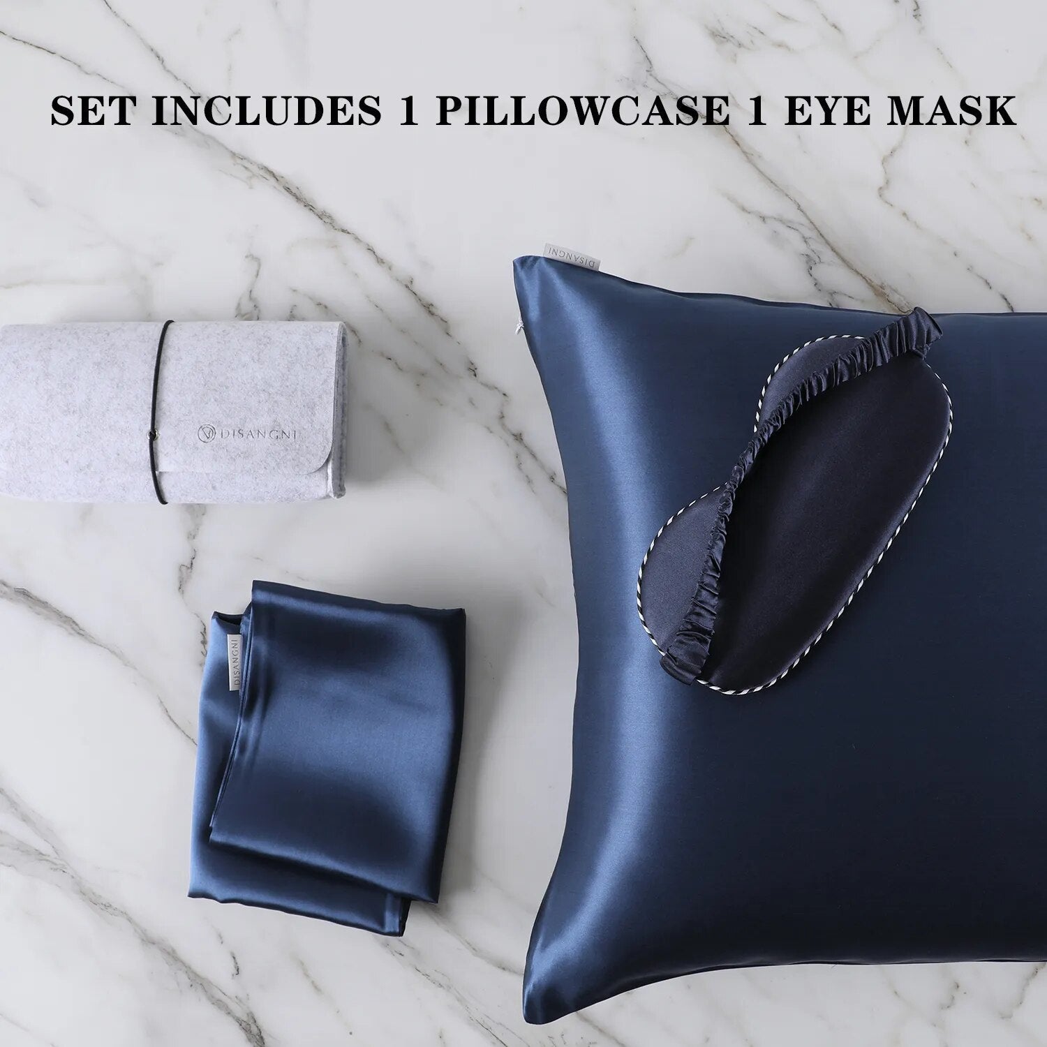 Anyhouz Pillowcase 50x90cm Blue Set with Eye Mask Natural Mulberry Silk for Comfortable and Relaxing Home Bed-Pillowcases-PEROZ Accessories