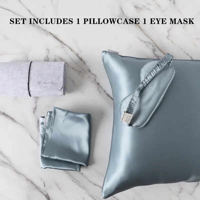 Anyhouz Pillowcase 50x90cm Blue Gray Set with Eye Mask Natural Mulberry Silk for Comfortable and Relaxing Home Bed-Pillowcases-PEROZ Accessories