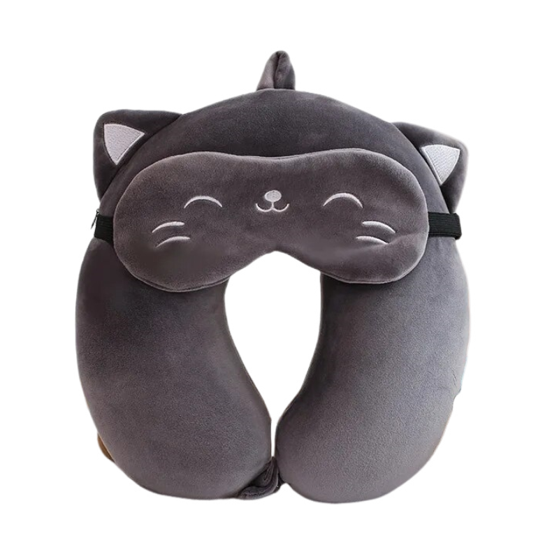 Anypack Neck Pillow Gray Cat Cartoon Memory Cotton U-shaped Soft Fluffy Comfortable Sleep Headrest-Neck Pillow-PEROZ Accessories