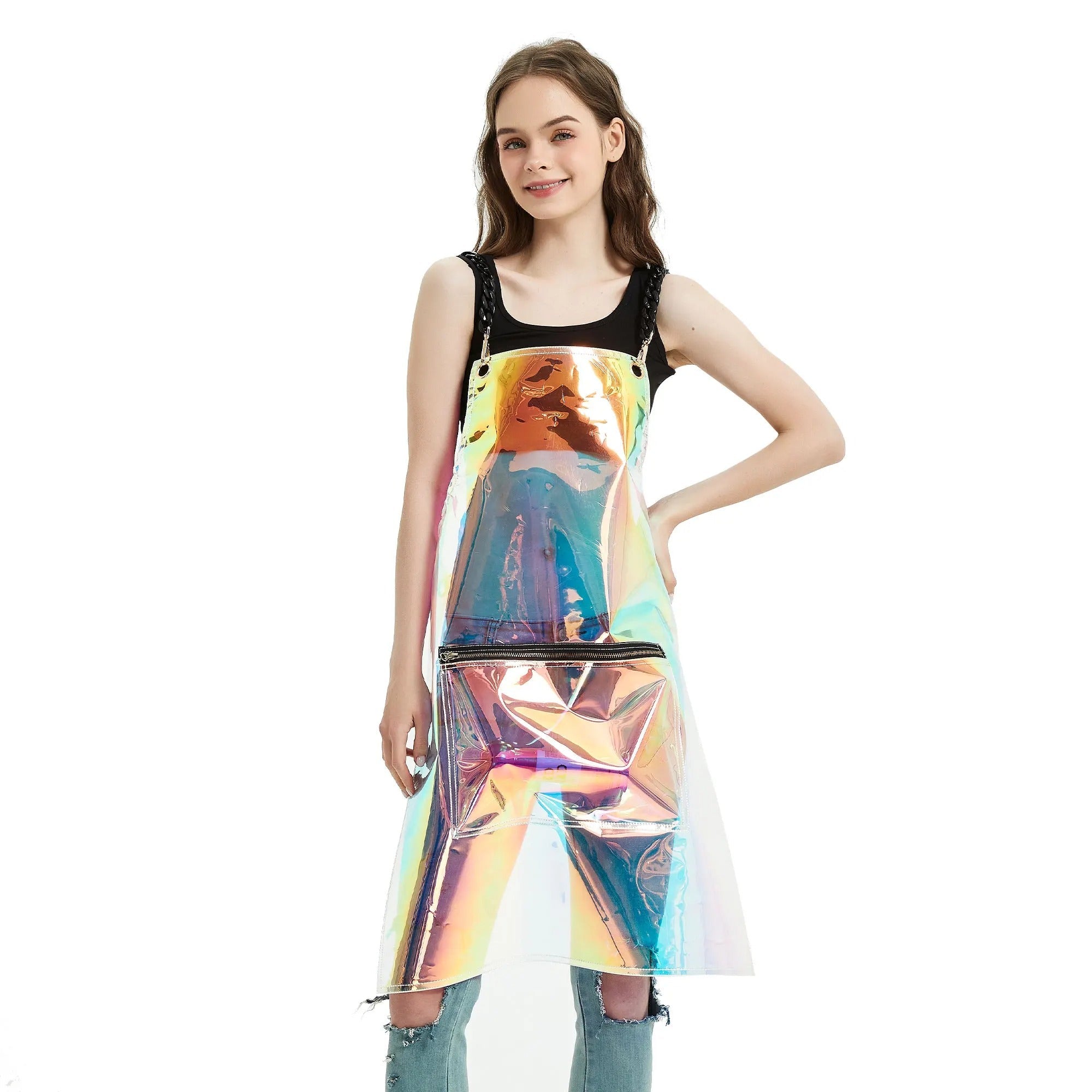 Anyhouz Salon Barber Apron Rainbow 3 Pockets Fashion Cross-back Adjustable Waterproof Ideal for Hair Stylist-Aprons-PEROZ Accessories
