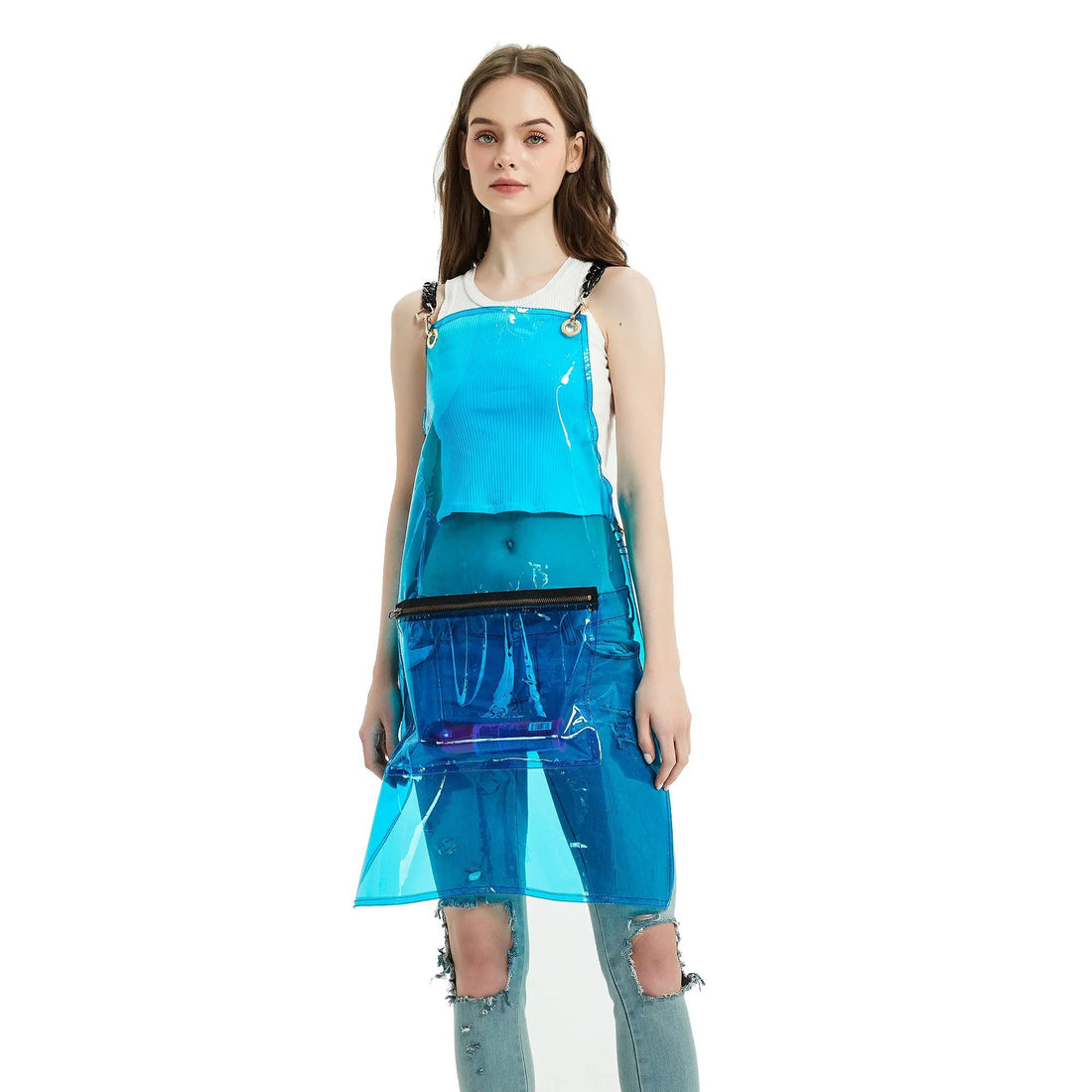 Anyhouz Salon Barber Apron Blue 3 Pockets Fashion Cross-back Adjustable Waterproof Ideal for Hair Stylist-Aprons-PEROZ Accessories