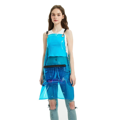 Anyhouz Salon Barber Apron Blue 3 Pockets Fashion Cross-back Adjustable Waterproof Ideal for Hair Stylist-Aprons-PEROZ Accessories