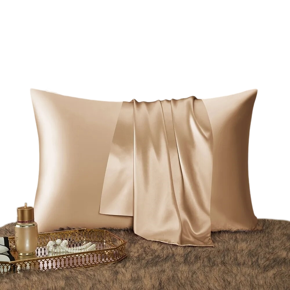 Anyhouz Pillowcase 51x66cm Gold Set with Eye Mask Natural Mulberry Silk for Comfortable and Relaxing Home Bed-Pillowcases-PEROZ Accessories