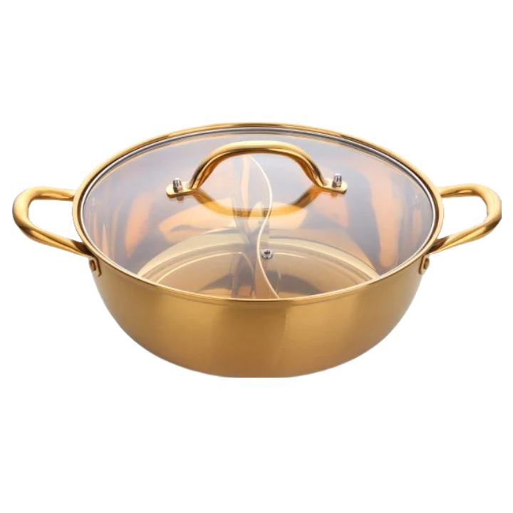 Anygleam Stock Pot Gold Twin Divided Stainless Steel Home Restaurant Cooking Tool Compatible Soup Kitchen Utensils-Pots-PEROZ Accessories
