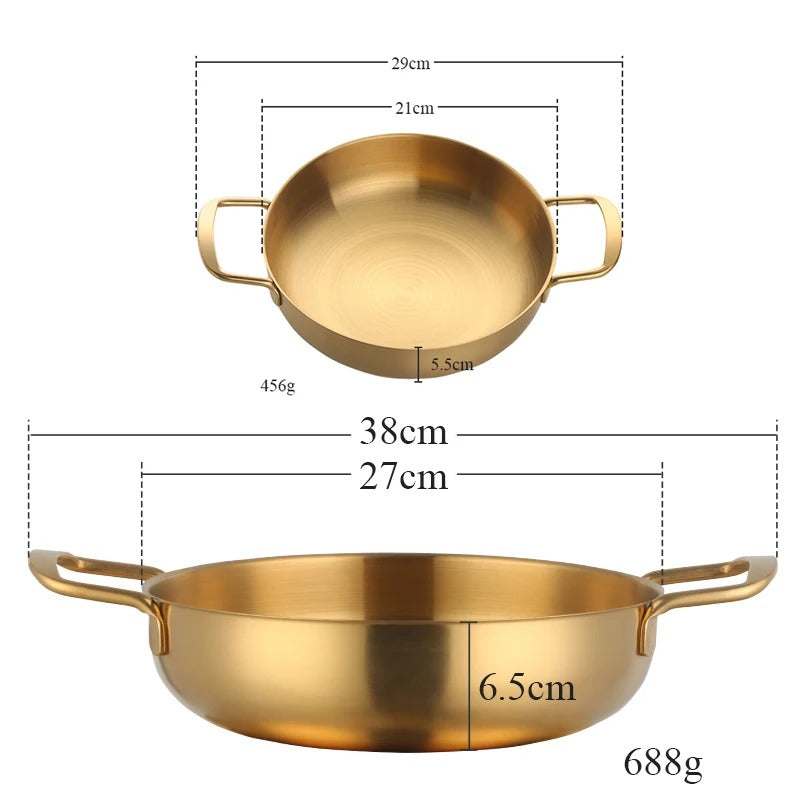 Anygleam Stock Pot 2pcs Gold-S-L Stainless Steel HotPot Without Lid Single-Layer Cooking Soup Noodle Sea Food Home Kitchen Restaurant Tools-Pots-PEROZ Accessories