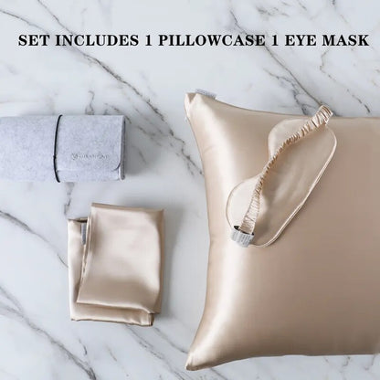 Anyhouz Pillowcase 51x66cm Gold Set with Eye Mask Natural Mulberry Silk for Comfortable and Relaxing Home Bed-Pillowcases-PEROZ Accessories