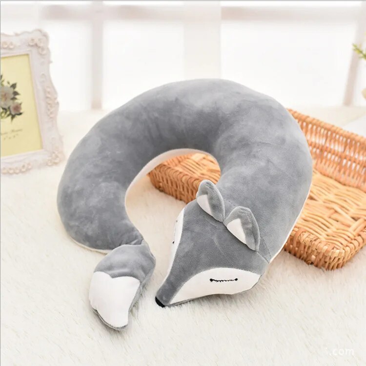 Anypack Neck Pillow Grey Fox Creative Cartoon U-Shaped Cute Comfortable Sleep Headrest-Neck Pillow-PEROZ Accessories