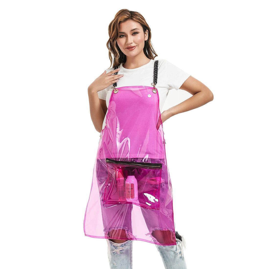 Anyhouz Salon Barber Apron Pink 3 Pockets Fashion Cross-back Adjustable Waterproof Ideal for Hair Stylist-Aprons-PEROZ Accessories