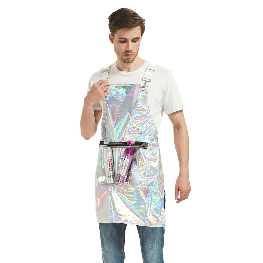 Anyhouz Salon Barber Apron Laser 3 Pockets Fashion Cross-back Adjustable Waterproof Ideal for Hair Stylist-Aprons-PEROZ Accessories