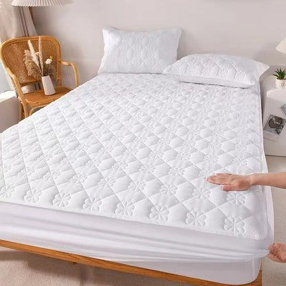 Anyhouz Mattress Cover Leaf White 200x200cm Waterproof Quilted Fitted Bed Sheet-Bed Sheets-PEROZ Accessories