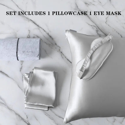 Anyhouz Pillowcase 50x90cm Light Gray Set with Eye Mask Natural Mulberry Silk for Comfortable and Relaxing Home Bed-Pillowcases-PEROZ Accessories