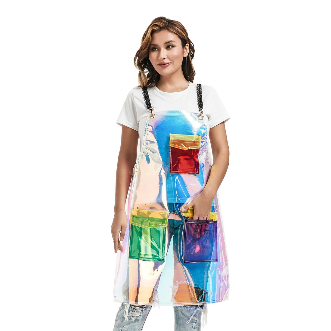 Anyhouz Salon Barber Apron Mix Green Red 3 Pockets Fashion Cross-back Adjustable Waterproof Ideal for Hair Stylist-Aprons-PEROZ Accessories