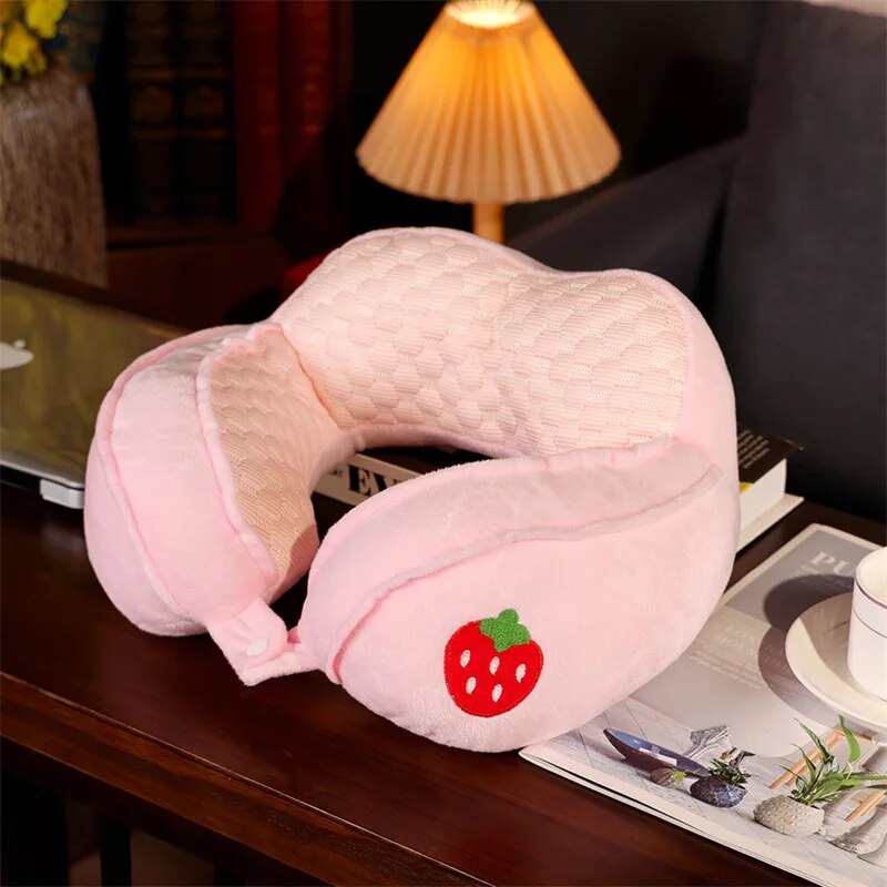 Anypack Neck Pillow Pink Strawberry Travel U-shaped Cartoon Cute Comfortable Sleep Headrest-Neck Pillow-PEROZ Accessories