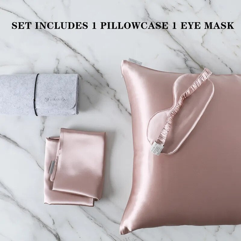Anyhouz Pillowcase 50x75cm Pink Set with Eye Mask Natural Mulberry Silk for Comfortable and Relaxing Home Bed-Pillowcases-PEROZ Accessories