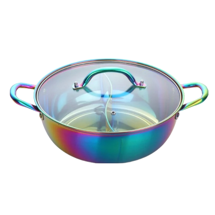 Anygleam Stock Pot Rainbow Twin Divided Stainless Steel Home Restaurant Cooking Tool Compatible Soup Kitchen Utensils-Pots-PEROZ Accessories