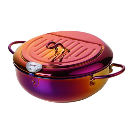 Anygleam Frying Pan Rainbow no.3 Stainless Steel Thermometer Kitchen Utensils Tempura Fryer Pan Temperature Control Fried Cooking Tools-Pots-PEROZ Accessories