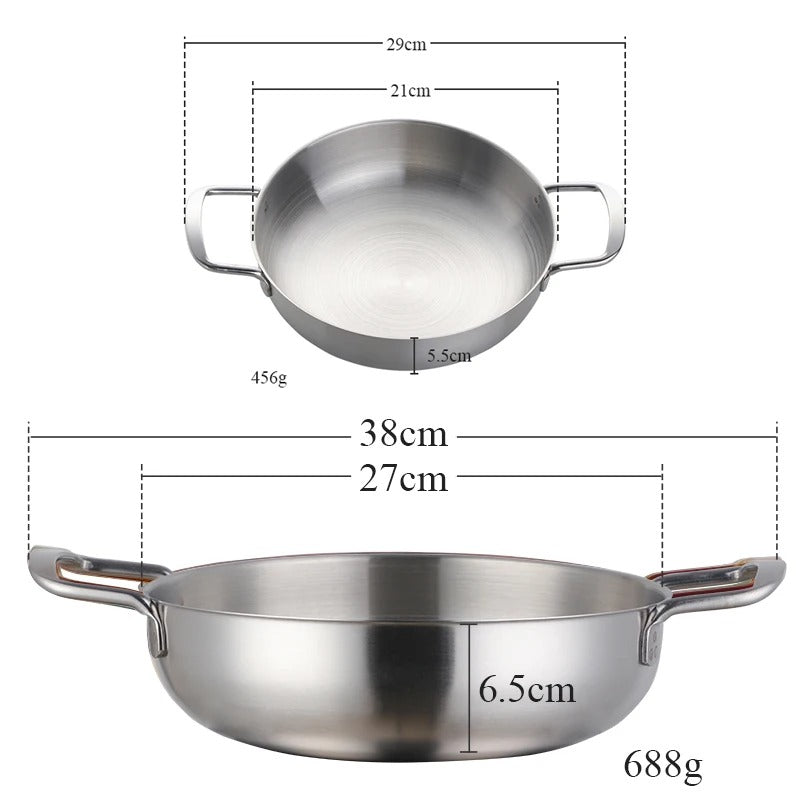Anygleam Stock Pot 2pcs Silver-S-L Stainless Steel HotPot Without Lid Single-Layer Cooking Soup Noodle Sea Food Home Kitchen Restaurant Tools-Pots-PEROZ Accessories