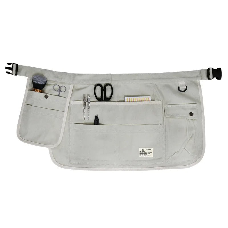 Anyhouz Gardening Apron White Half Waist Canvas Multi Pocket Adjustable Industrial Tools Overalls For Men and Women-Aprons-PEROZ Accessories
