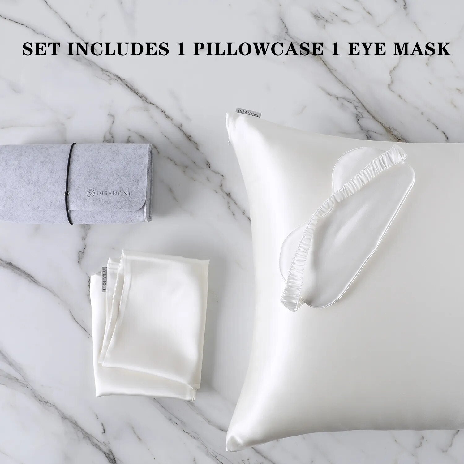 Anyhouz Pillowcase 50x75cm White Set with Eye Mask Natural Mulberry Silk for Comfortable and Relaxing Home Bed-Pillowcases-PEROZ Accessories