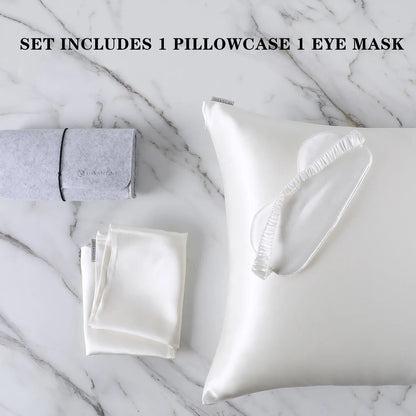 Anyhouz Pillowcase 50x75cm White Set with Eye Mask Natural Mulberry Silk for Comfortable and Relaxing Home Bed-Pillowcases-PEROZ Accessories