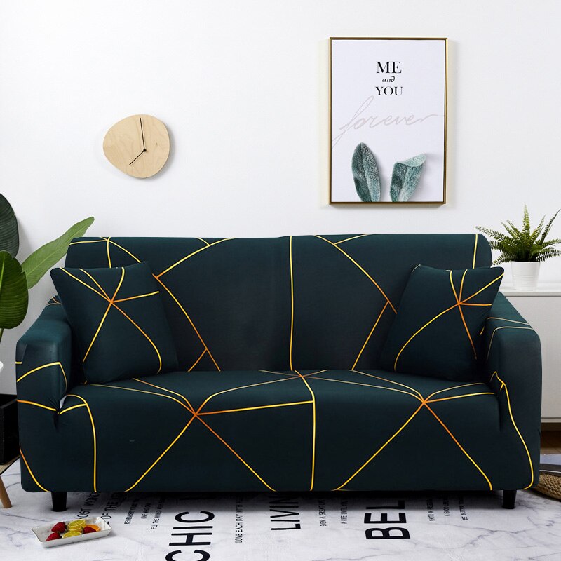 Anyhouz 2 Seater Sofa Cover Dark Green Linear Style and Protection For Living Room Sofa Chair Elastic Stretchable Slipcover-Slipcovers-PEROZ Accessories