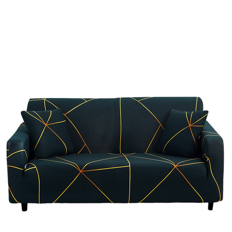 Anyhouz 4 Seater Sofa Cover Dark Green Linear Style and Protection For Living Room Sofa Chair Elastic Stretchable Slipcover-Slipcovers-PEROZ Accessories