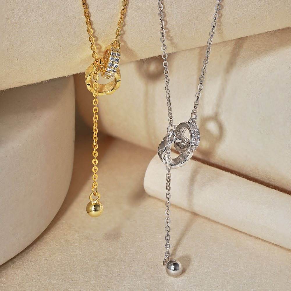 Anyco Necklace Gold Fashionable Sterling Silver Cubic Zirconia Decor Chain Pendant Necklace For Women-Necklace-PEROZ Accessories