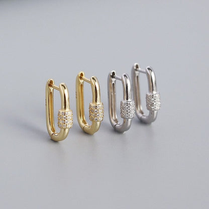 Anyco Fashion Earrings Punk Goth Lock Ear Buckle Sterling Silver Trendy Hoop For Women Fine Jewelry-Earrings-PEROZ Accessories