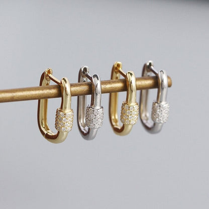 Anyco Fashion Earrings Punk Goth Lock Ear Buckle Sterling Silver Trendy Hoop For Women Fine Jewelry-Earrings-PEROZ Accessories