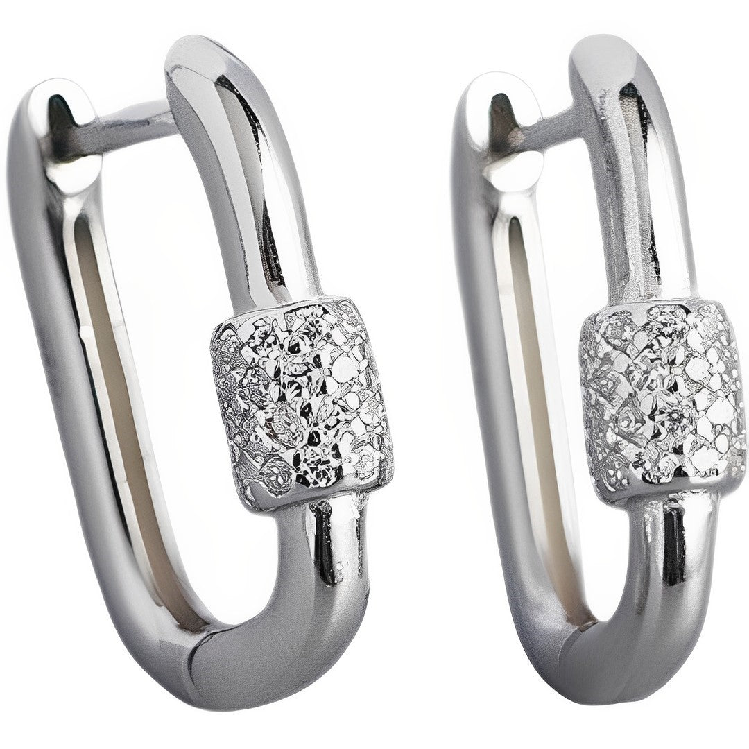 Anyco Fashion Earrings Punk Goth Lock Ear Buckle Sterling Silver Trendy Hoop For Women Fine Jewelry-Earrings-PEROZ Accessories