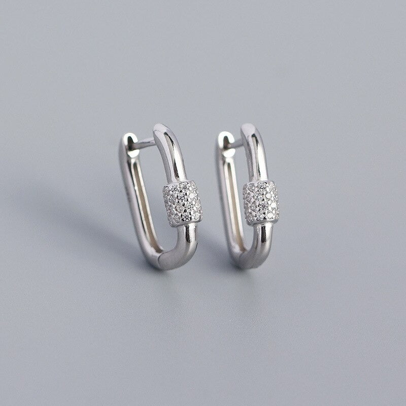 Anyco Fashion Earrings Punk Goth Lock Ear Buckle Sterling Silver Trendy Hoop For Women Fine Jewelry-Earrings-PEROZ Accessories