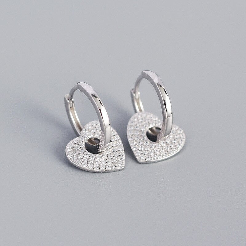 Anyco Earrings Punk Rock Love Heart Huggies Pendant Women Zircon Gothic Jewelry Sterling Silver-Earrings-PEROZ Accessories