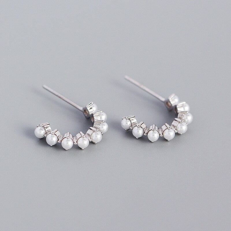 Anyco Stud Fashion Earrings Simple Bohemian Pearl Women Goth Hip Hop Piercing Hoop Jewelry Sterling Silver-Earrings-PEROZ Accessories
