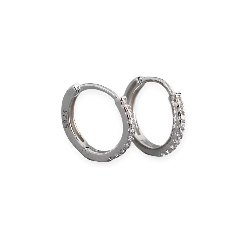 Anyco Earrings White Zircon Hoops Huggies Loops Clips Rock Punk Women Piercing Jewelry Accessories Sterling Silver-Earrings-PEROZ Accessories