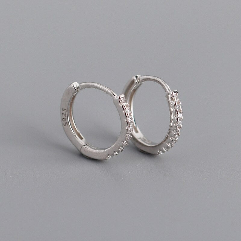 Anyco Earrings White Zircon Hoops Huggies Loops Clips Rock Punk Women Piercing Jewelry Accessories Sterling Silver-Earrings-PEROZ Accessories