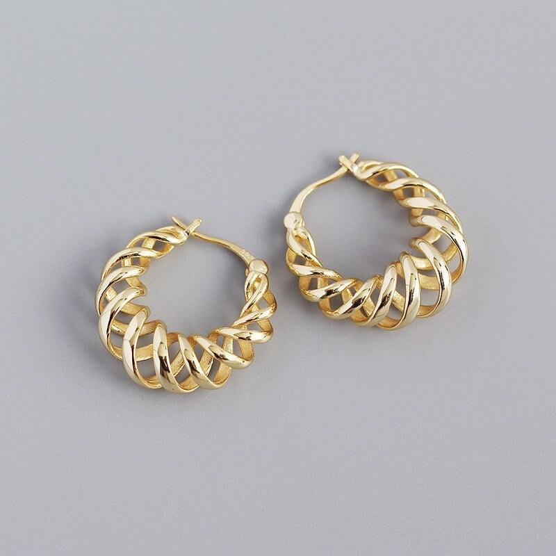 Anyco Earrings Hip Hop Punk Hollow Twisted Unique Exaggerated Hoop Piercing For Women Jewelry Gold-Earrings-PEROZ Accessories