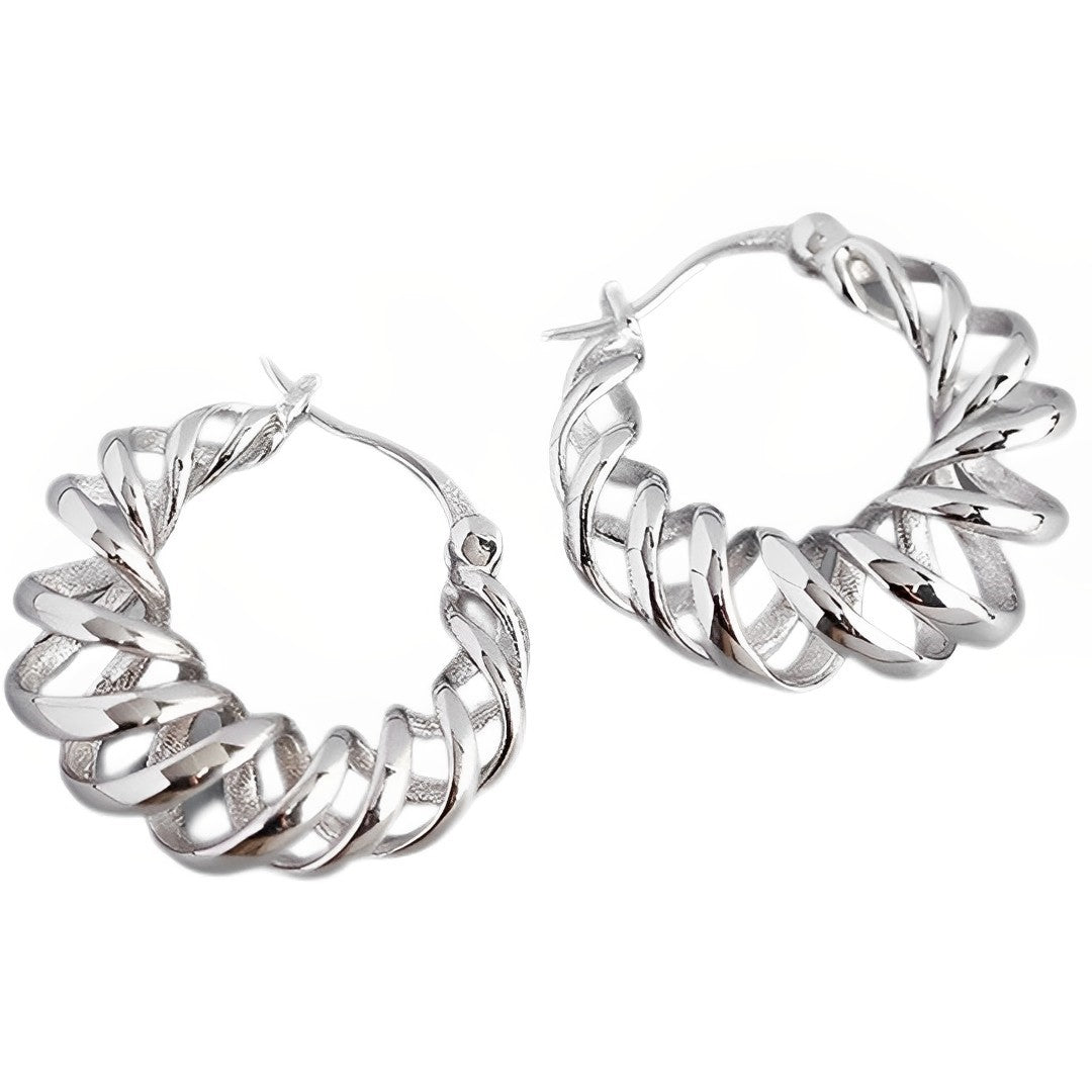 Anyco Earrings Hip Hop Punk Hollow Twisted Sterling Silver Unique Exaggerated Hoop Piercing For Women Jewelry-Earrings-PEROZ Accessories