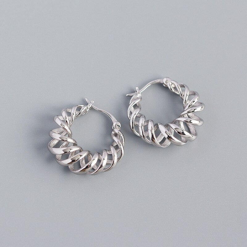 Anyco Earrings Hip Hop Punk Hollow Twisted Sterling Silver Unique Exaggerated Hoop Piercing For Women Jewelry-Earrings-PEROZ Accessories