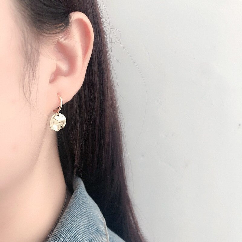 Anyco Earrings Gold Plated Minimalist Geometric Round Uneven Stud For Women Teen Girl Elegant Perfect Fashion Stylish Accessories Jewelry Gifts-Earrings-PEROZ Accessories